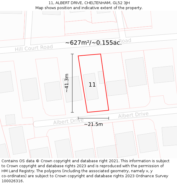 11, ALBERT DRIVE, CHELTENHAM, GL52 3JH: Plot and title map