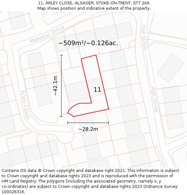 11, ARLEY CLOSE, ALSAGER, STOKE-ON-TRENT, ST7 2XA: Plot and title map