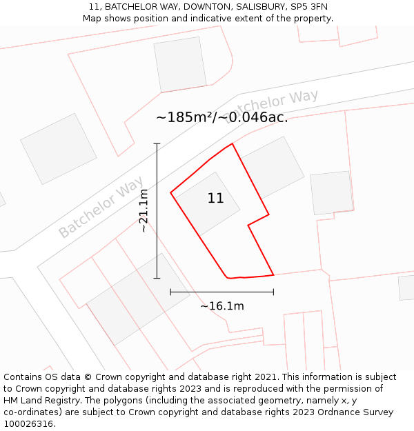 11, BATCHELOR WAY, DOWNTON, SALISBURY, SP5 3FN: Plot and title map