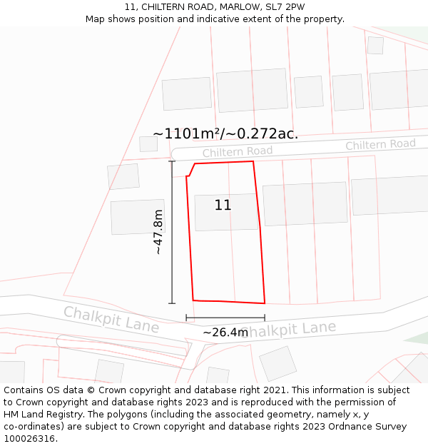 11, CHILTERN ROAD, MARLOW, SL7 2PW: Plot and title map