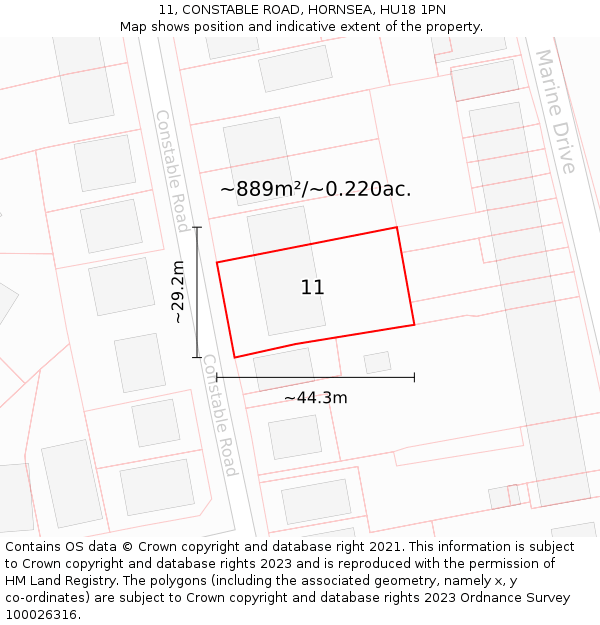 11, CONSTABLE ROAD, HORNSEA, HU18 1PN: Plot and title map