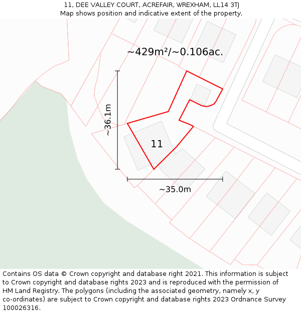 11, DEE VALLEY COURT, ACREFAIR, WREXHAM, LL14 3TJ: Plot and title map