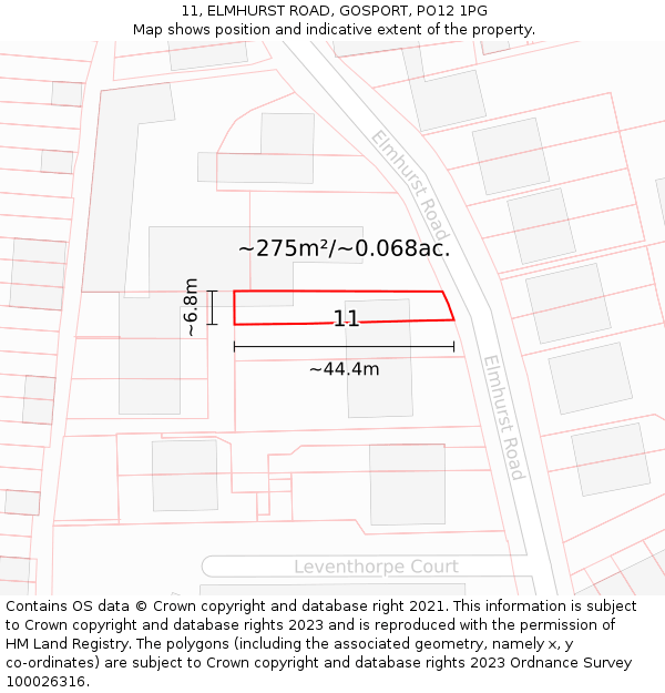 11, ELMHURST ROAD, GOSPORT, PO12 1PG: Plot and title map