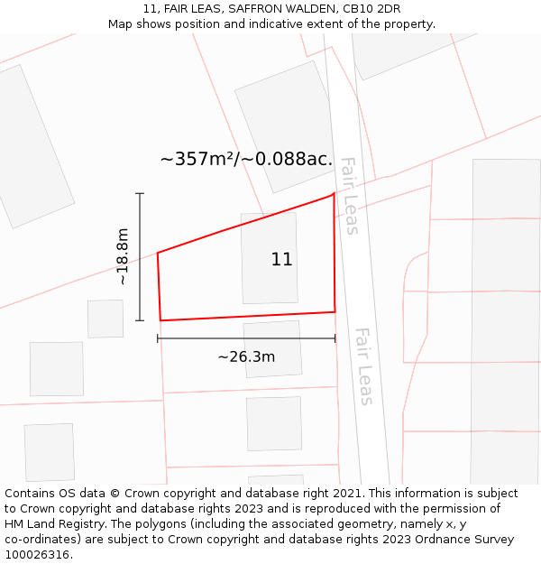 11, FAIR LEAS, SAFFRON WALDEN, CB10 2DR: Plot and title map