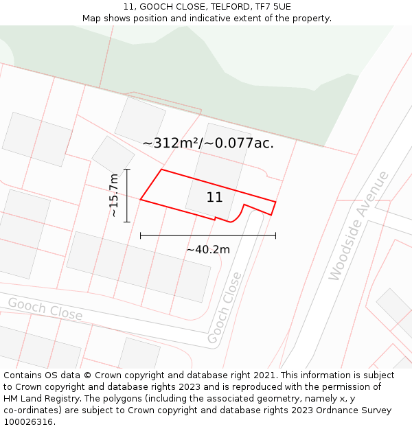 11, GOOCH CLOSE, TELFORD, TF7 5UE: Plot and title map