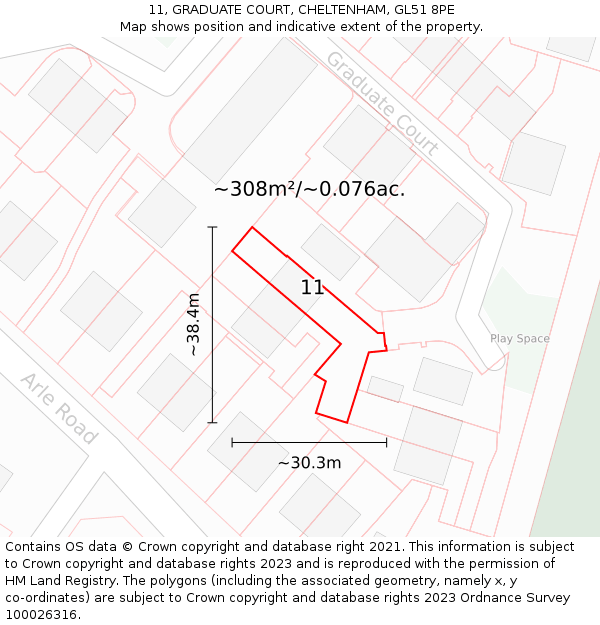 11, GRADUATE COURT, CHELTENHAM, GL51 8PE: Plot and title map