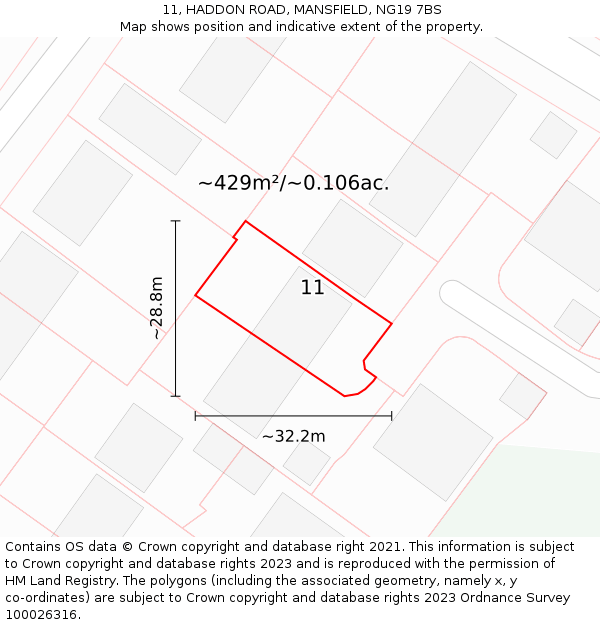 11, HADDON ROAD, MANSFIELD, NG19 7BS: Plot and title map