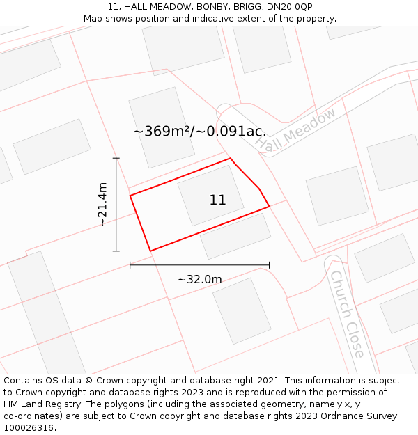 11, HALL MEADOW, BONBY, BRIGG, DN20 0QP: Plot and title map