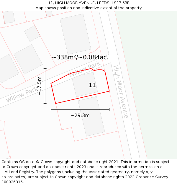 11, HIGH MOOR AVENUE, LEEDS, LS17 6RR: Plot and title map