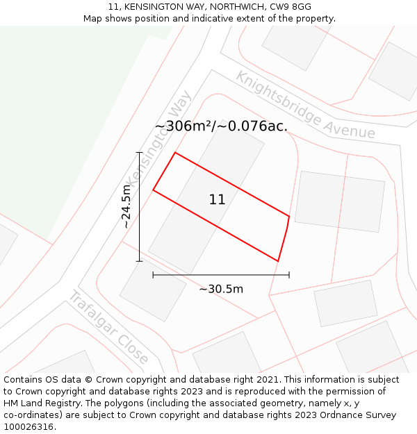 11, KENSINGTON WAY, NORTHWICH, CW9 8GG: Plot and title map