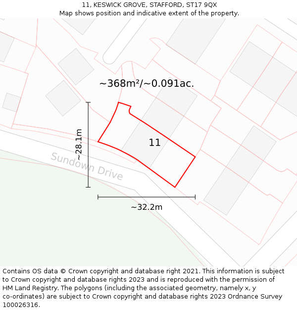 11, KESWICK GROVE, STAFFORD, ST17 9QX: Plot and title map