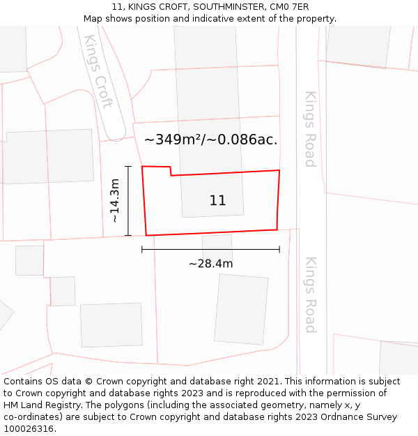 11, KINGS CROFT, SOUTHMINSTER, CM0 7ER: Plot and title map