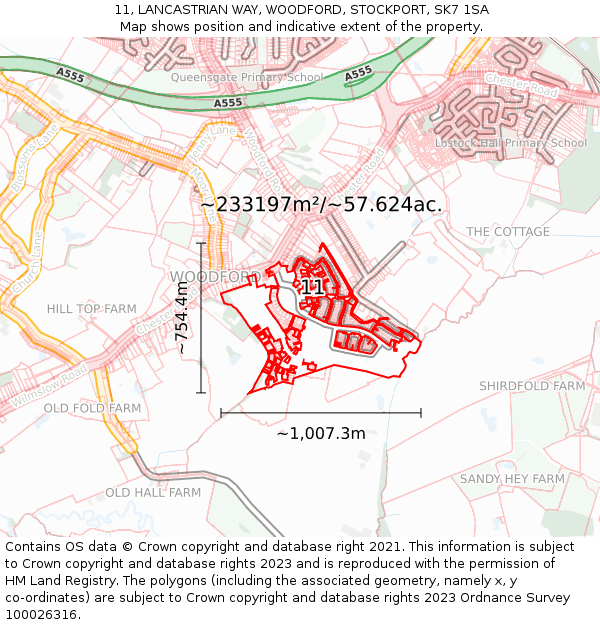 11, LANCASTRIAN WAY, WOODFORD, STOCKPORT, SK7 1SA: Plot and title map