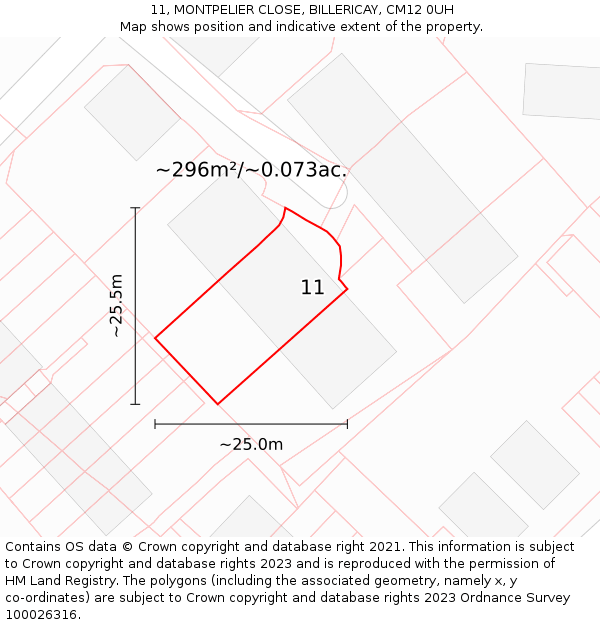 11, MONTPELIER CLOSE, BILLERICAY, CM12 0UH: Plot and title map