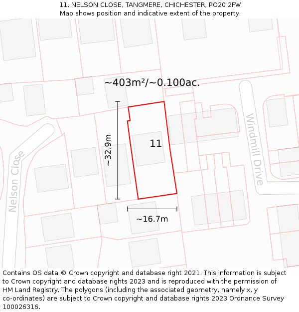 11, NELSON CLOSE, TANGMERE, CHICHESTER, PO20 2FW: Plot and title map