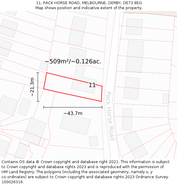 11, PACK HORSE ROAD, MELBOURNE, DERBY, DE73 8EG: Plot and title map