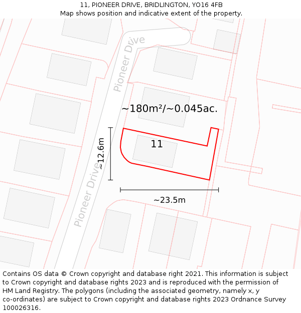 11, PIONEER DRIVE, BRIDLINGTON, YO16 4FB: Plot and title map