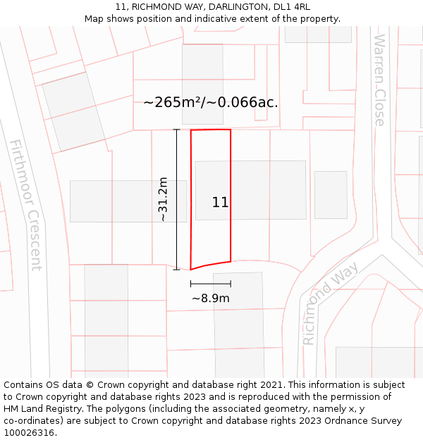 11, RICHMOND WAY, DARLINGTON, DL1 4RL: Plot and title map