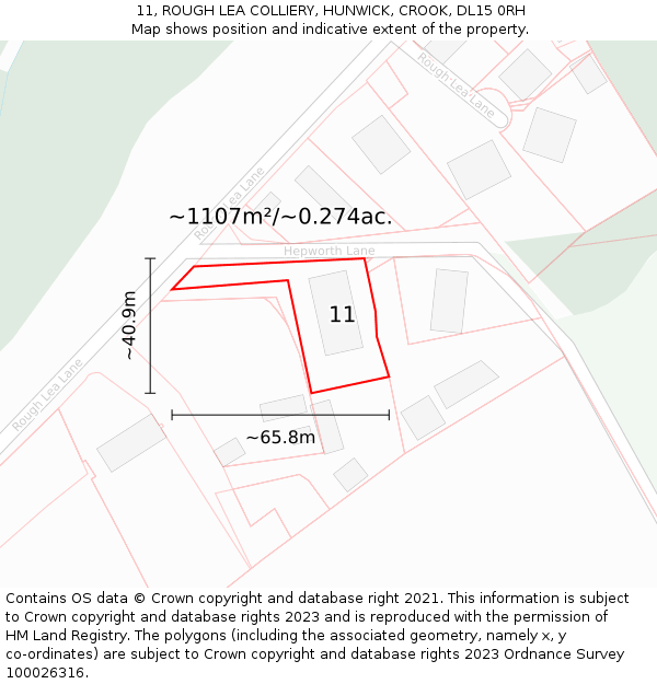 11, ROUGH LEA COLLIERY, HUNWICK, CROOK, DL15 0RH: Plot and title map