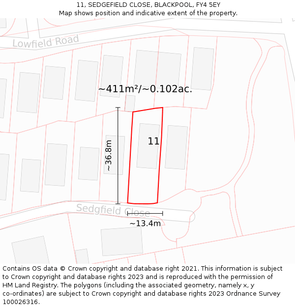 11, SEDGEFIELD CLOSE, BLACKPOOL, FY4 5EY: Plot and title map