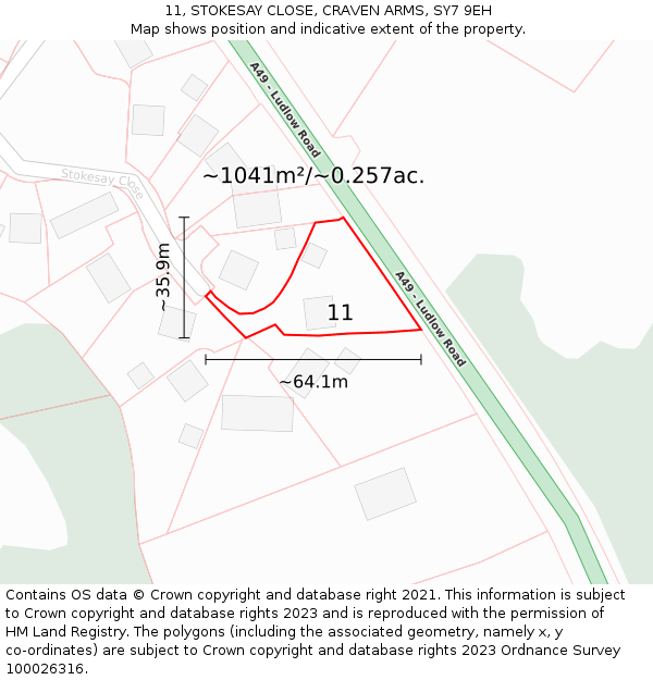 11, STOKESAY CLOSE, CRAVEN ARMS, SY7 9EH: Plot and title map