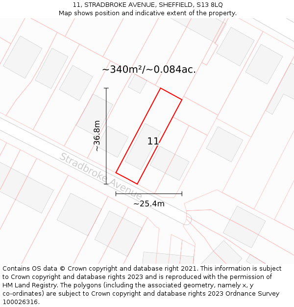 11, STRADBROKE AVENUE, SHEFFIELD, S13 8LQ: Plot and title map