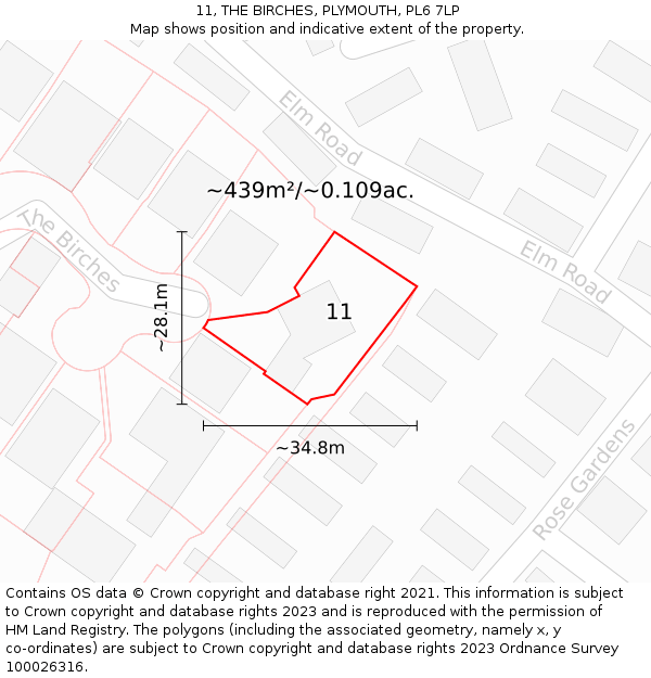 11, THE BIRCHES, PLYMOUTH, PL6 7LP: Plot and title map