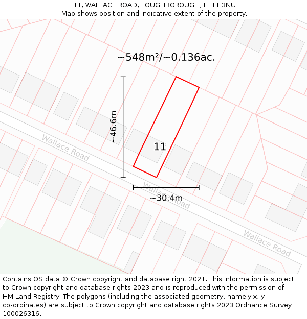 11, WALLACE ROAD, LOUGHBOROUGH, LE11 3NU: Plot and title map