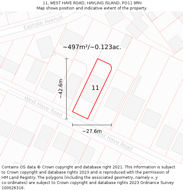 11, WEST HAYE ROAD, HAYLING ISLAND, PO11 9RN: Plot and title map