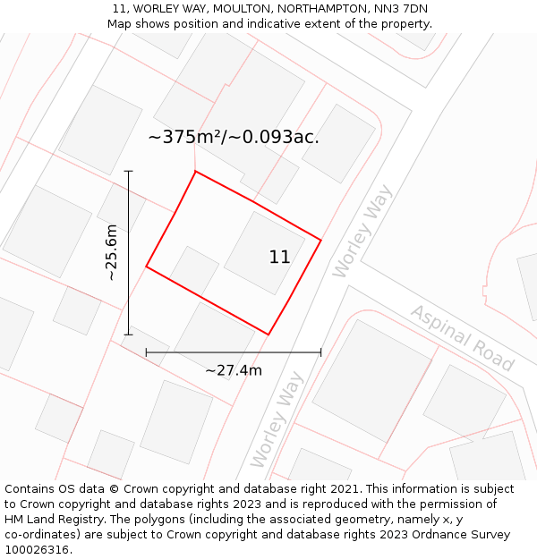 11, WORLEY WAY, MOULTON, NORTHAMPTON, NN3 7DN: Plot and title map