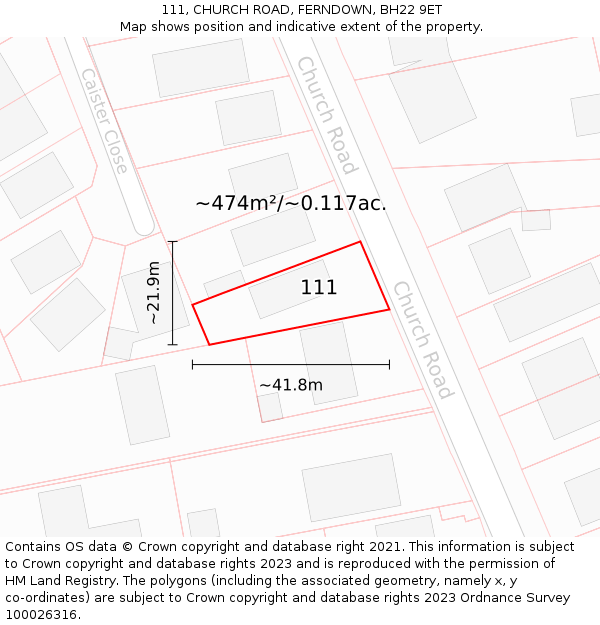 111, CHURCH ROAD, FERNDOWN, BH22 9ET: Plot and title map