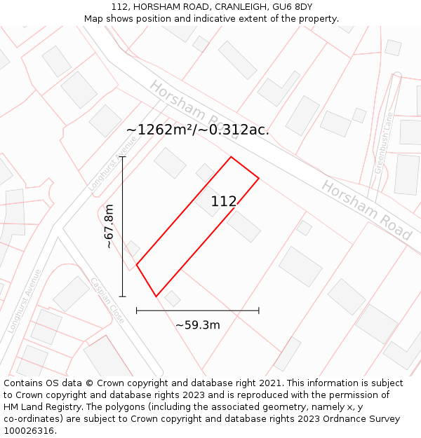 112, HORSHAM ROAD, CRANLEIGH, GU6 8DY: Plot and title map