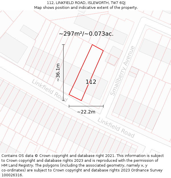 112, LINKFIELD ROAD, ISLEWORTH, TW7 6QJ: Plot and title map