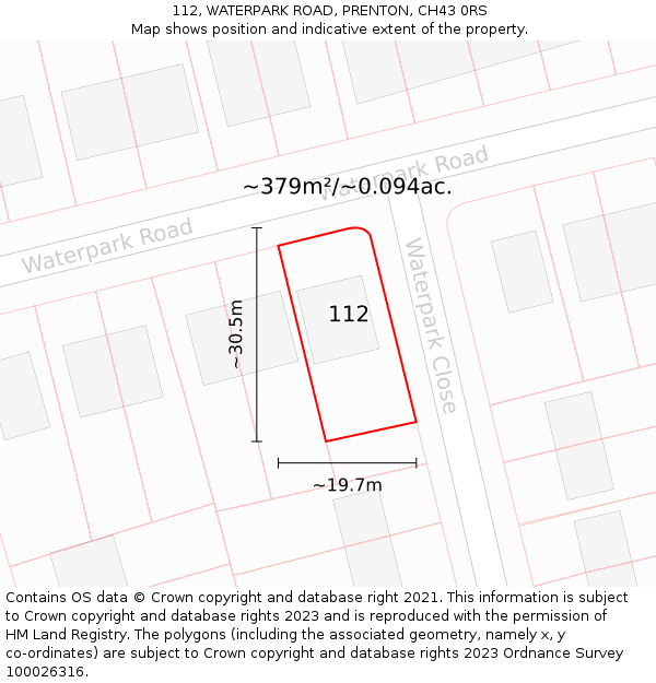 112, WATERPARK ROAD, PRENTON, CH43 0RS: Plot and title map