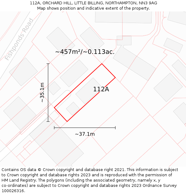 112A, ORCHARD HILL, LITTLE BILLING, NORTHAMPTON, NN3 9AG: Plot and title map