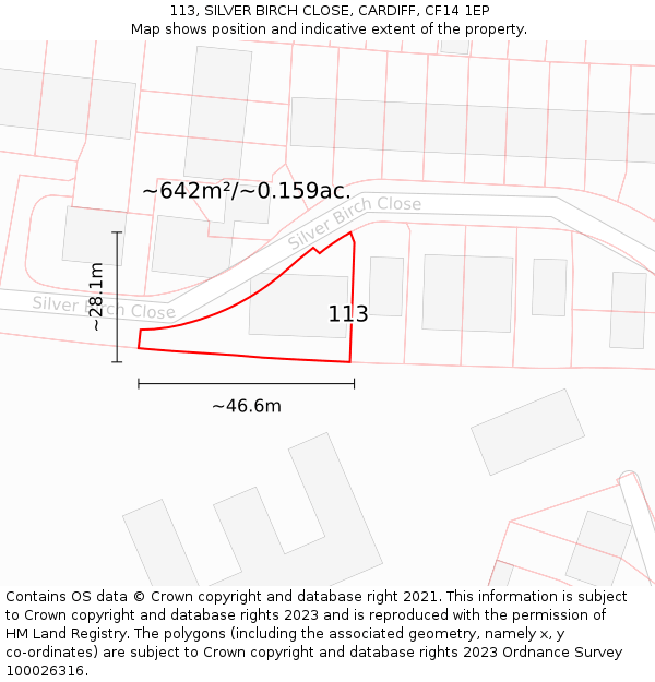 113, SILVER BIRCH CLOSE, CARDIFF, CF14 1EP: Plot and title map