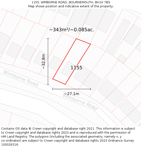 1155, WIMBORNE ROAD, BOURNEMOUTH, BH10 7BS: Plot and title map