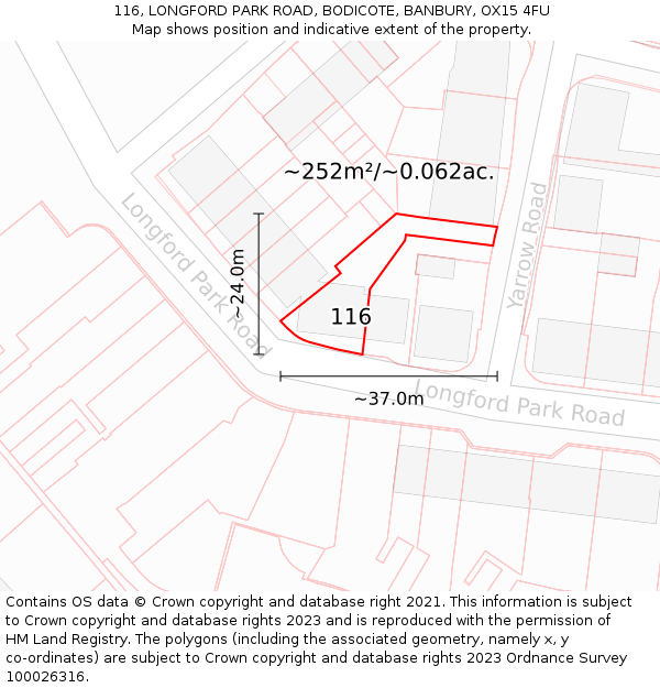 116, LONGFORD PARK ROAD, BODICOTE, BANBURY, OX15 4FU: Plot and title map