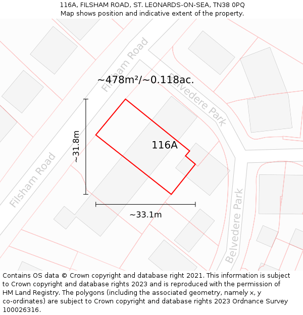 116A, FILSHAM ROAD, ST LEONARDS-ON-SEA, TN38 0PQ: Plot and title map