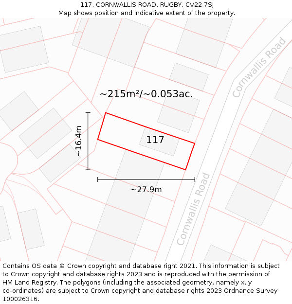 117, CORNWALLIS ROAD, RUGBY, CV22 7SJ: Plot and title map