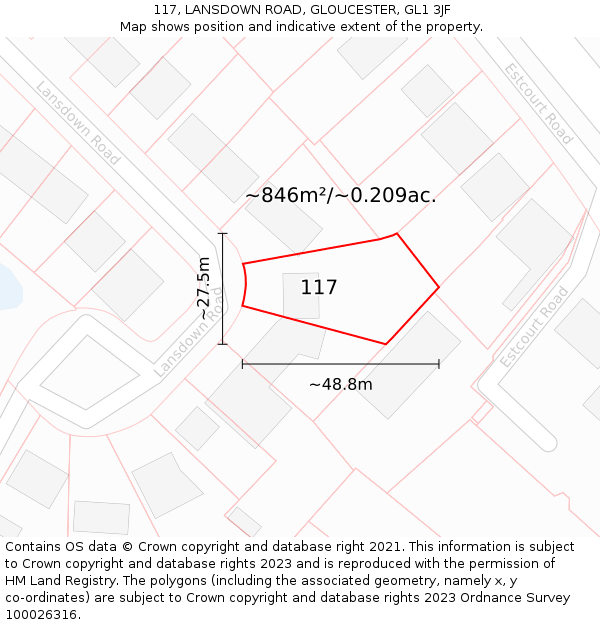 117, LANSDOWN ROAD, GLOUCESTER, GL1 3JF: Plot and title map