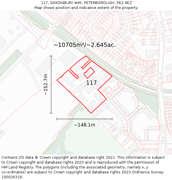 117, SAXONBURY WAY, PETERBOROUGH, PE2 9EZ: Plot and title map