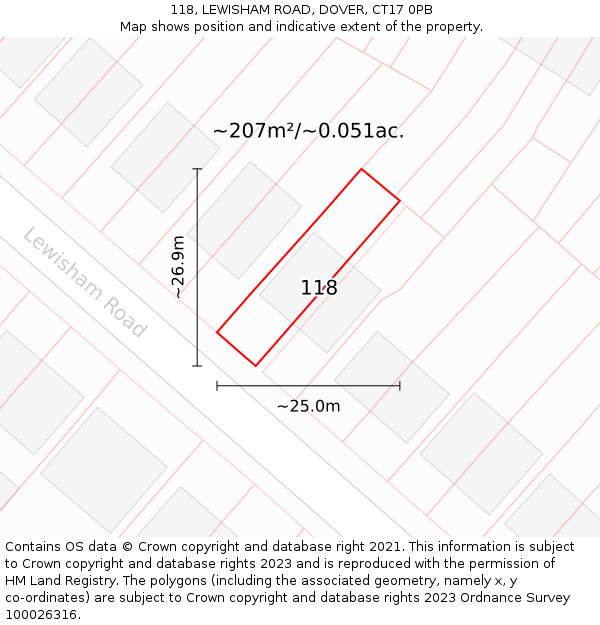 118, LEWISHAM ROAD, DOVER, CT17 0PB: Plot and title map