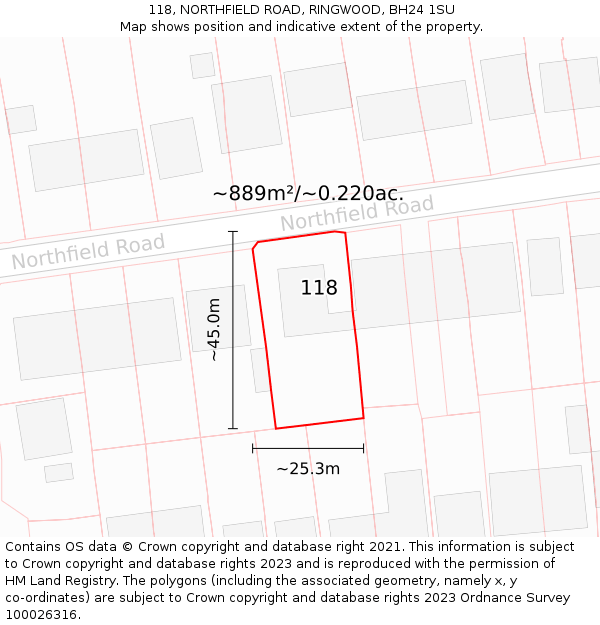 118, NORTHFIELD ROAD, RINGWOOD, BH24 1SU: Plot and title map