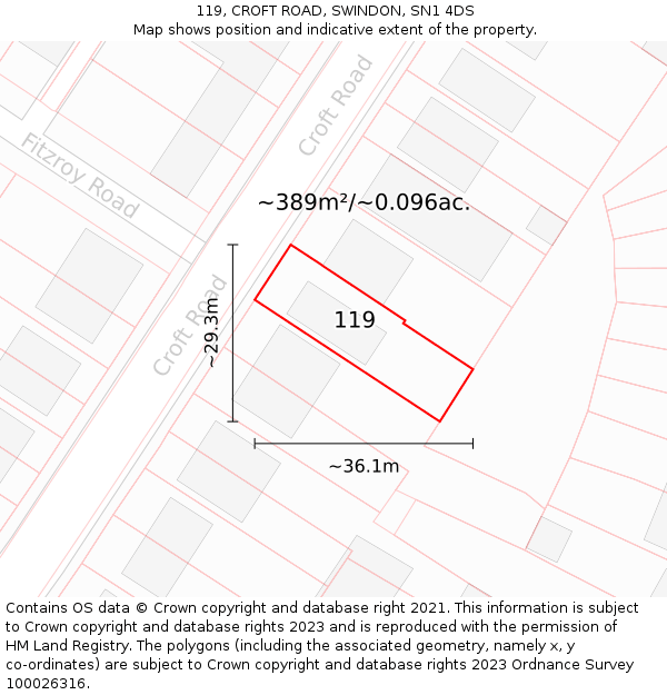 119, CROFT ROAD, SWINDON, SN1 4DS: Plot and title map