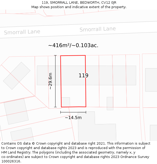 119, SMORRALL LANE, BEDWORTH, CV12 0JR: Plot and title map