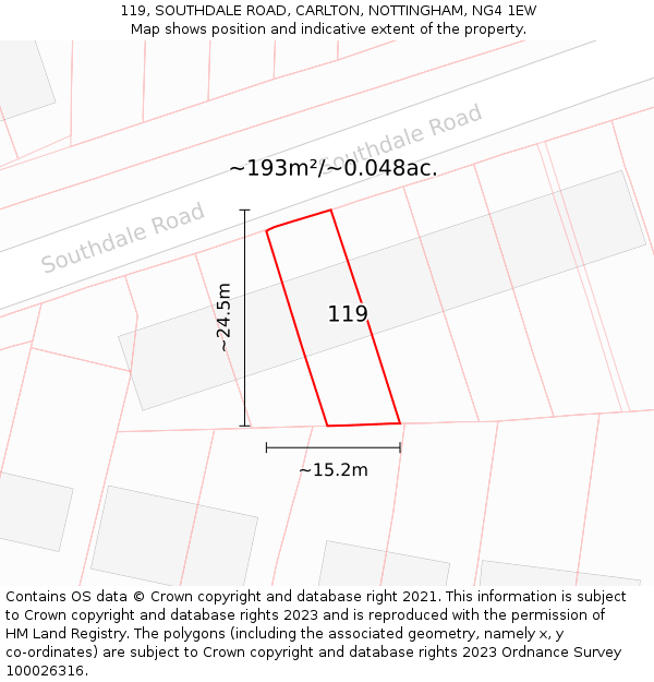 119, SOUTHDALE ROAD, CARLTON, NOTTINGHAM, NG4 1EW: Plot and title map