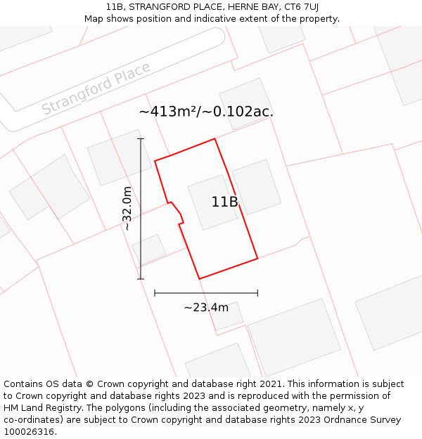 11B, STRANGFORD PLACE, HERNE BAY, CT6 7UJ: Plot and title map