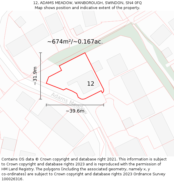 12, ADAMS MEADOW, WANBOROUGH, SWINDON, SN4 0FQ: Plot and title map