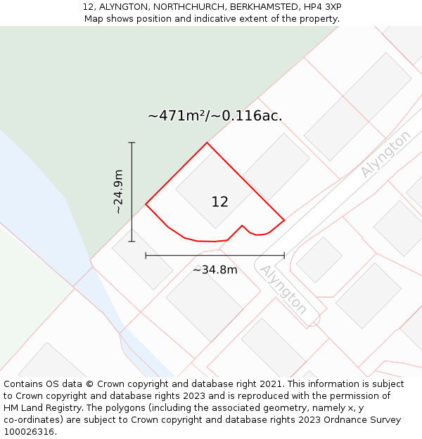 12, ALYNGTON, NORTHCHURCH, BERKHAMSTED, HP4 3XP: Plot and title map